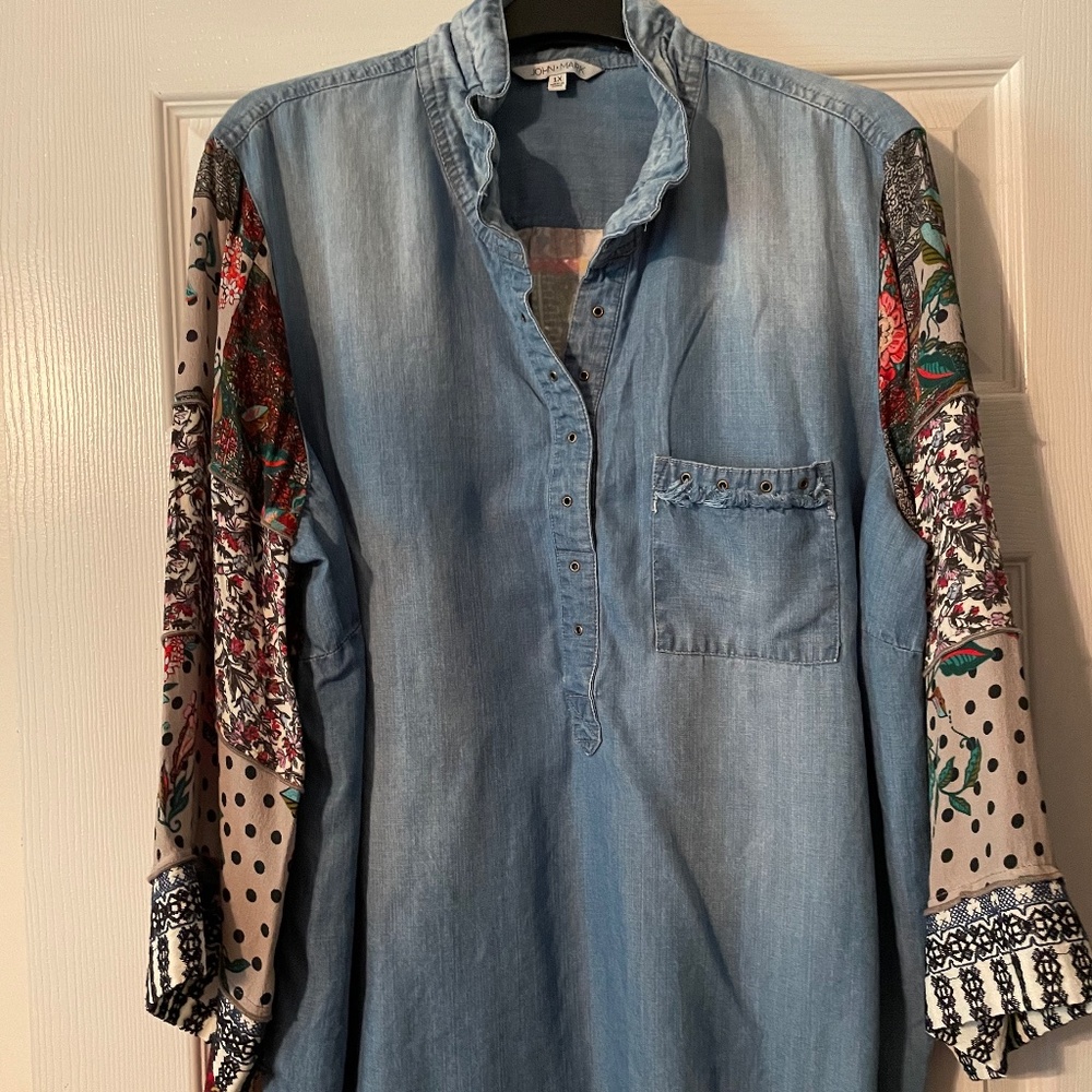 John Mark 1X Denim Multi Print Top
